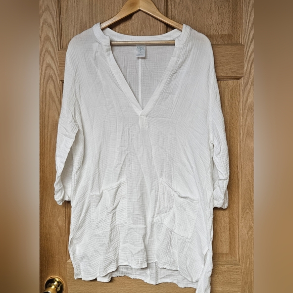 Kona Sol Cream 3/4 Sleeve Oversized Swim‎ Cover Up Small - Picture 1 of 5